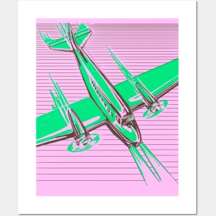 Retro Airplane Pink and Green Posters and Art